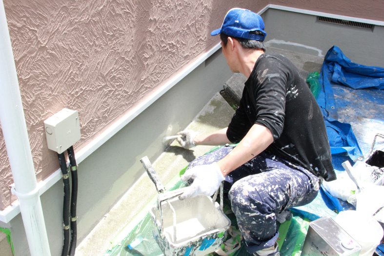 高遮熱屋根塗装、モルタル外壁のジョリパット塗装、ベランダ防水塗装