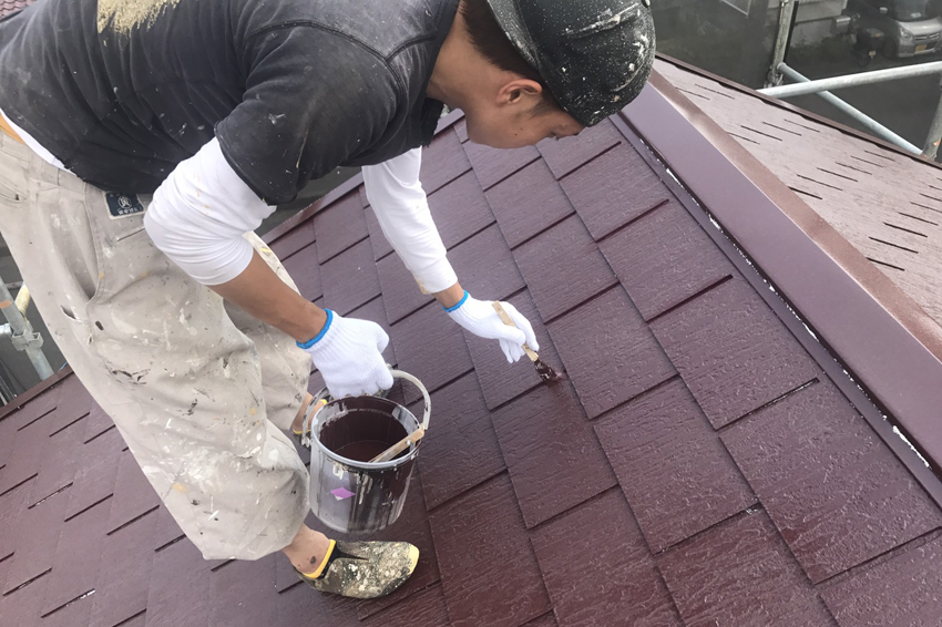 屋根の遮熱塗装、ドイツ張り外壁塗装、防水トップコート、コーキング打替