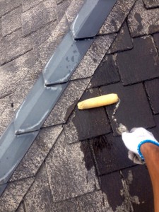 上尾市(屋根塗装、外壁塗装、ベランダ防水塗装、塀塗装工事)で、屋根の下塗